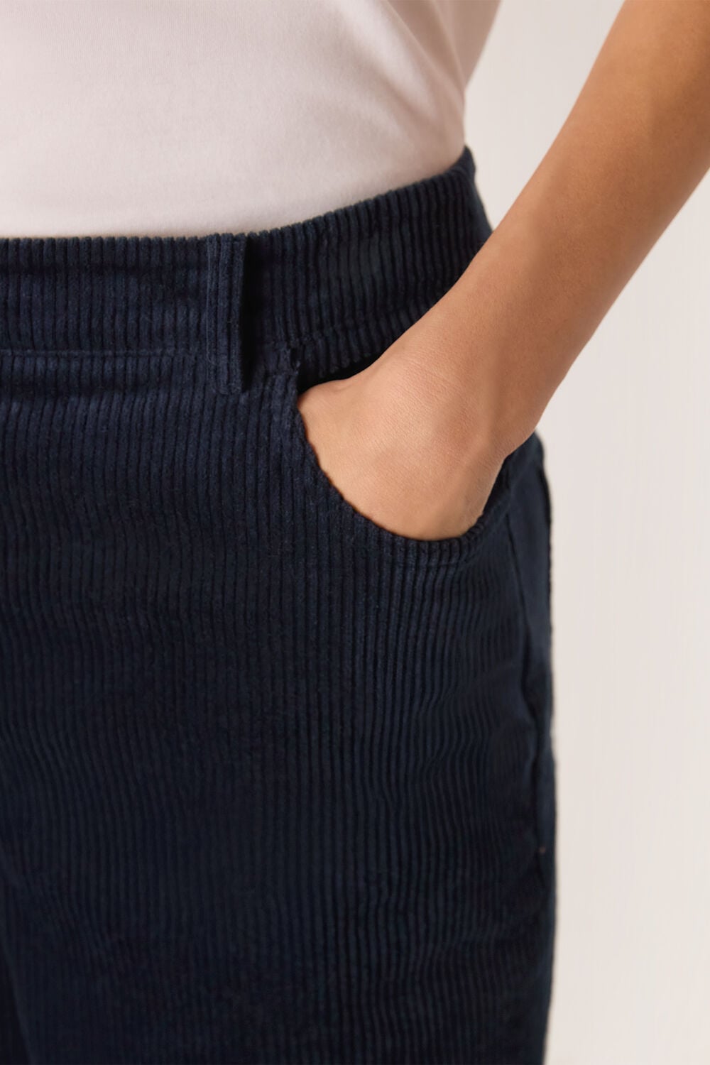 Navy Barrel Leg Cotton Cord Trouser