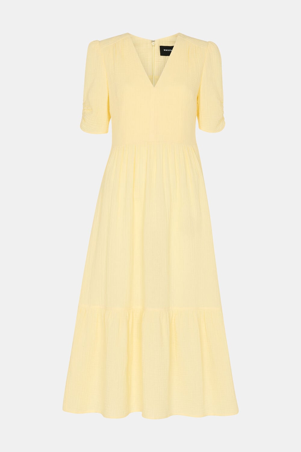 Yellow Textured Cotton Midi Dress