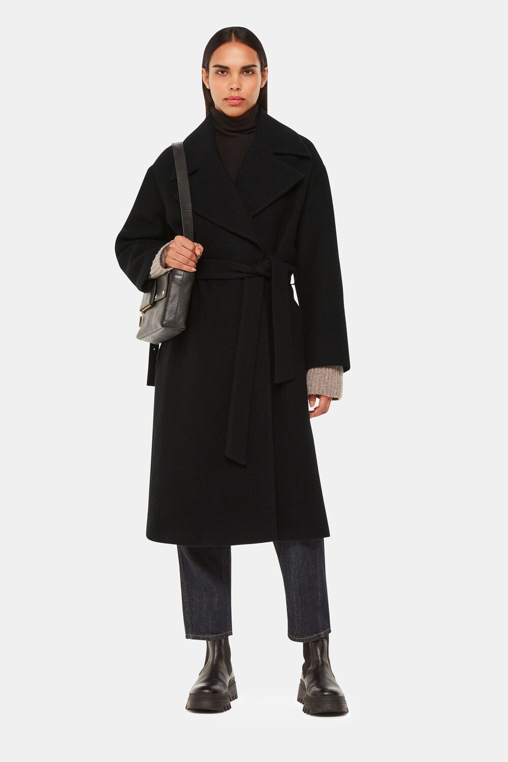 Black Lorna Wrap Wool Coat
