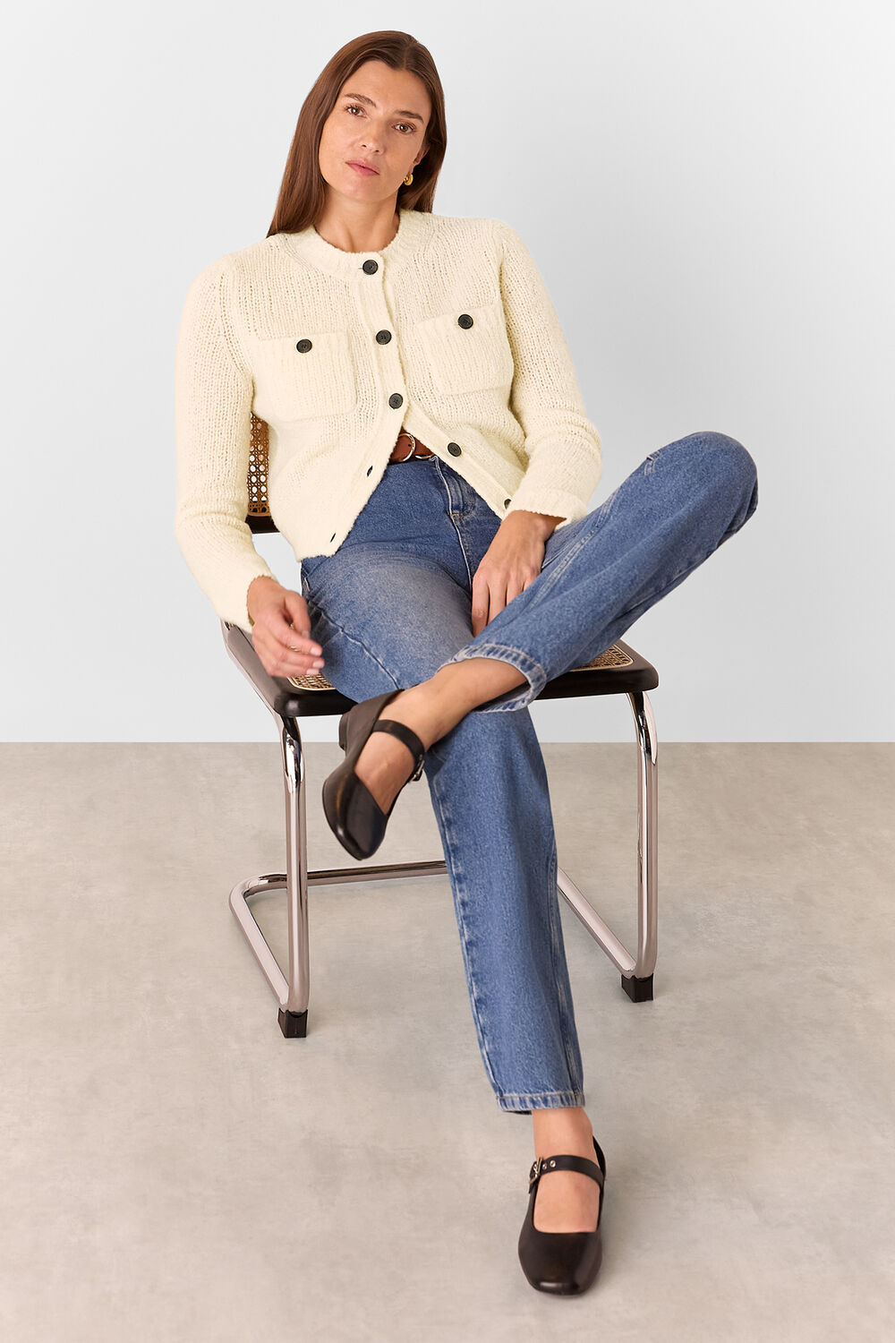 Ivory Wool Mix Textured Cardigan