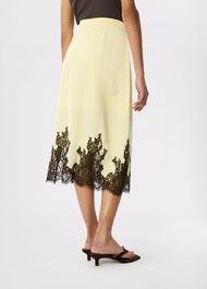 Lace Hem Satin Midi Skirt