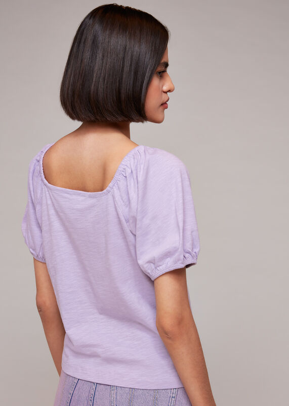 Lilac Square Neck Puff Sleeve Top