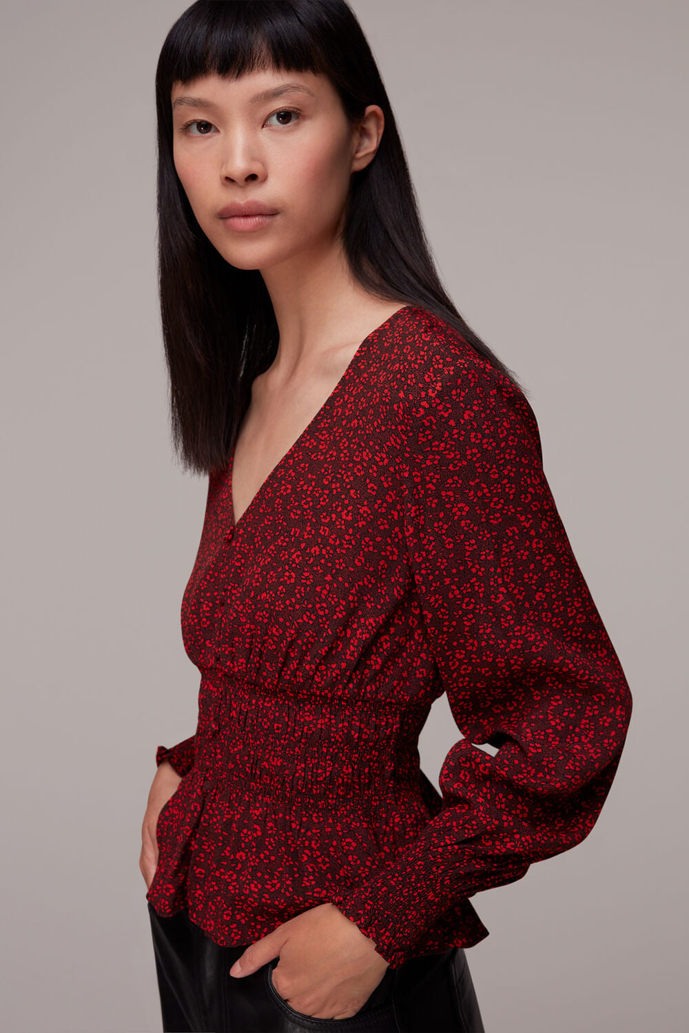 Red Pansy Dot Jenny Peplum Top