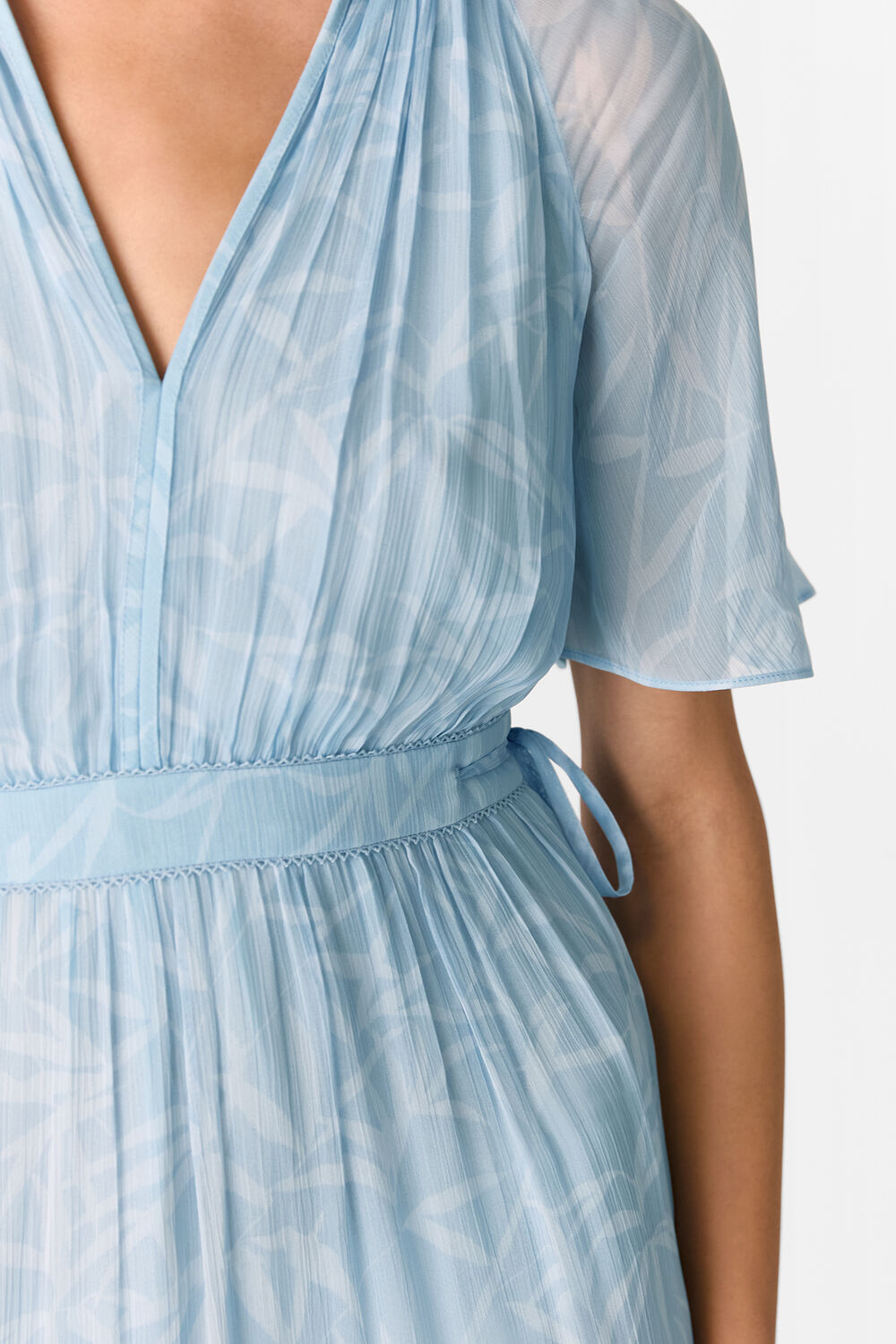Blue Bamboo Leaves Gathered Dress