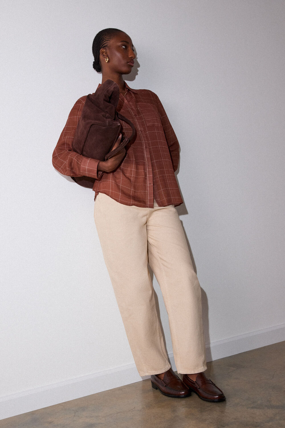 Brown Etched Check Sheer Shirt