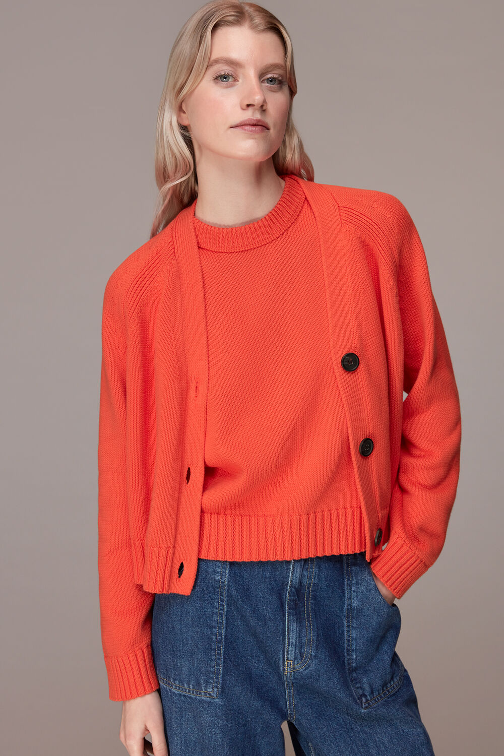Red Karine Rib Detail Cardigan