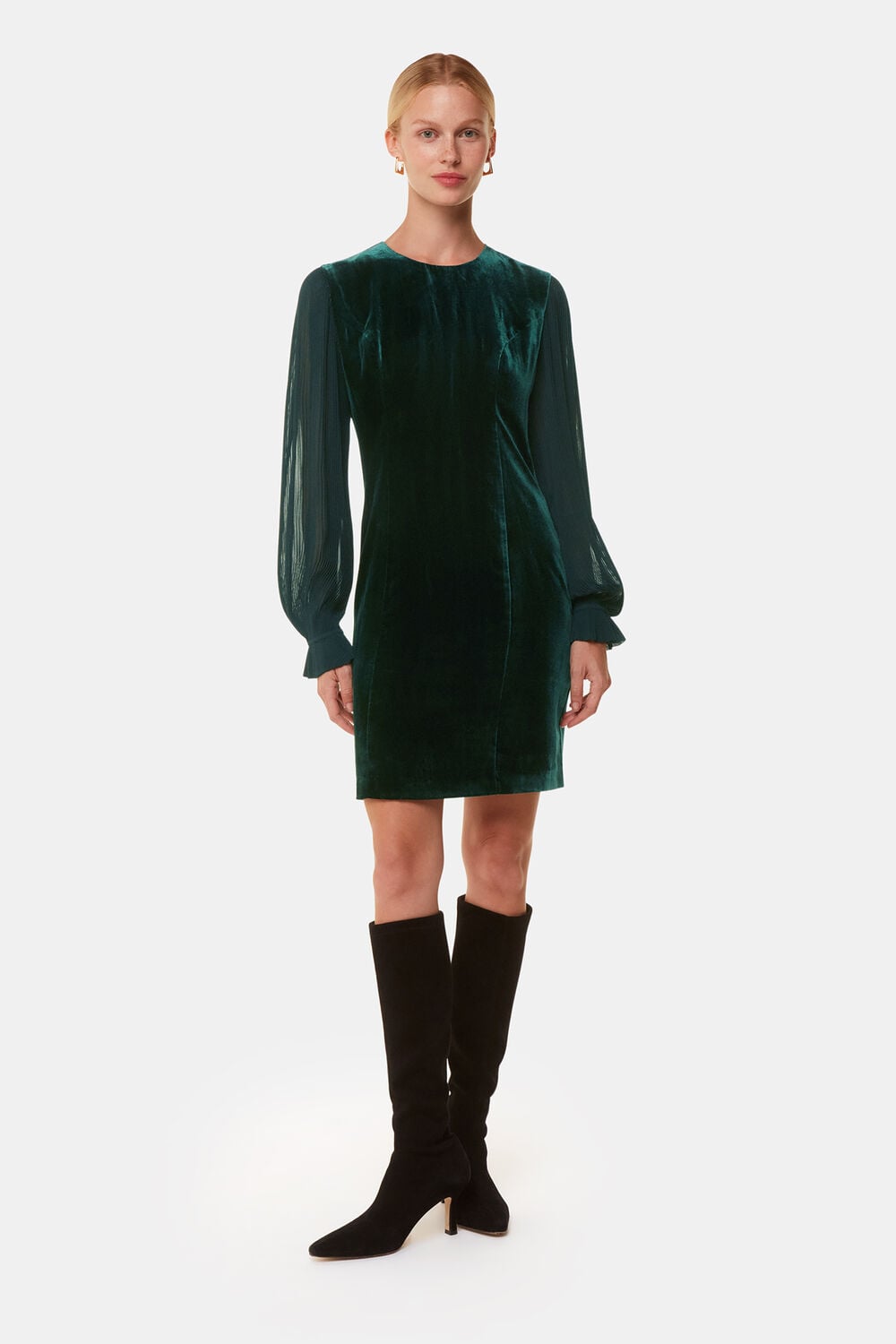 Velvet Pleated Sleeve Dress