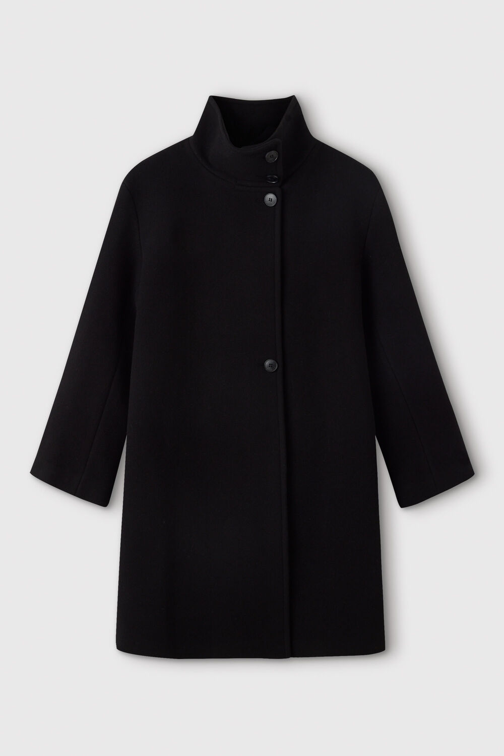 Black Funnel Neck Cocoon Coat
