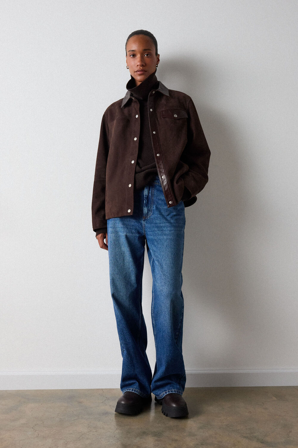 Brown Cashmere Seam Roll Neck Knit