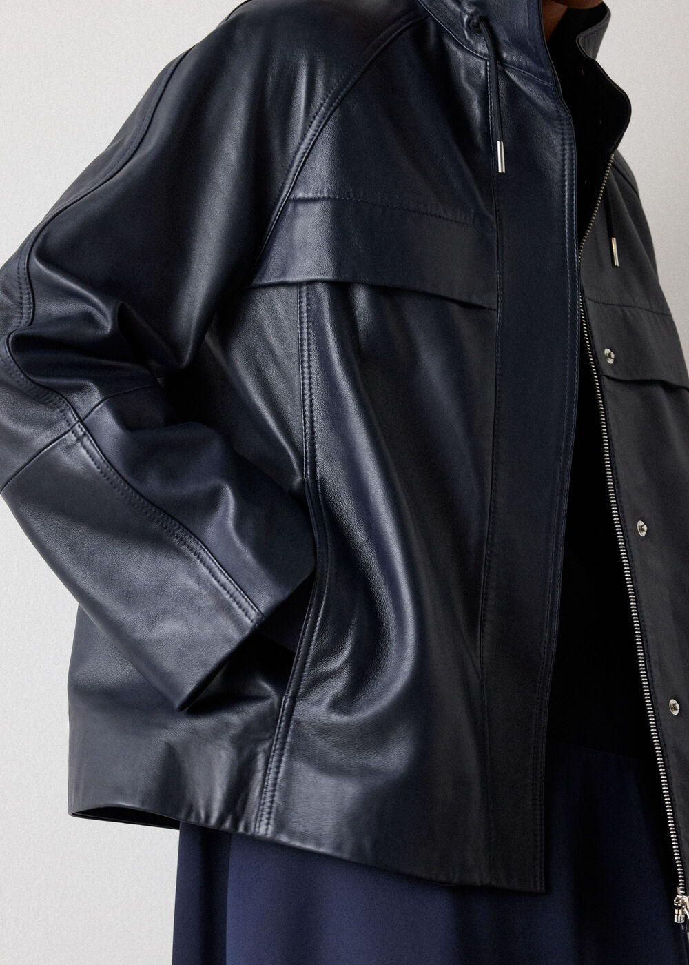 Leather Funnel Neck Anorak