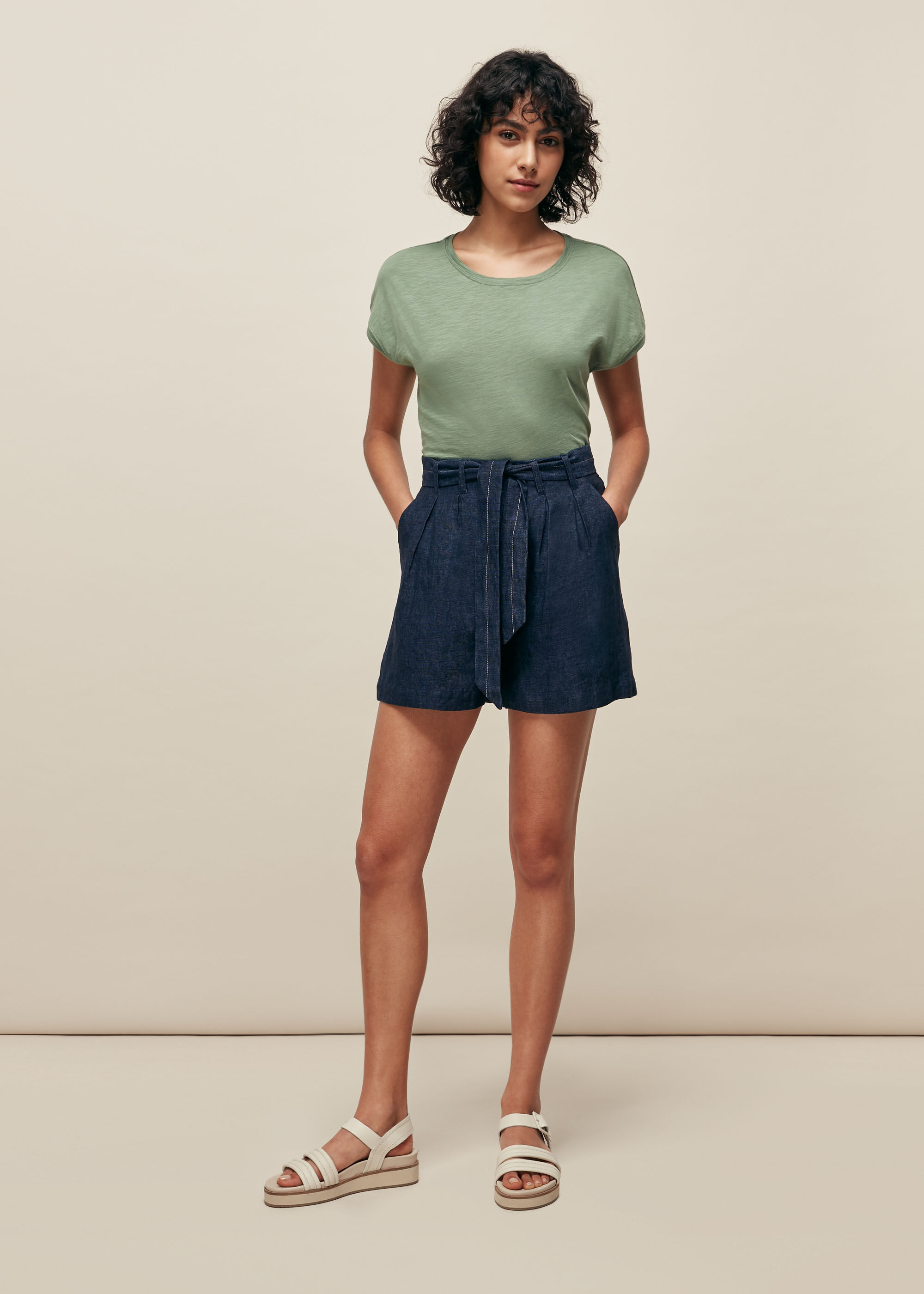 Navy cheap linen shorts