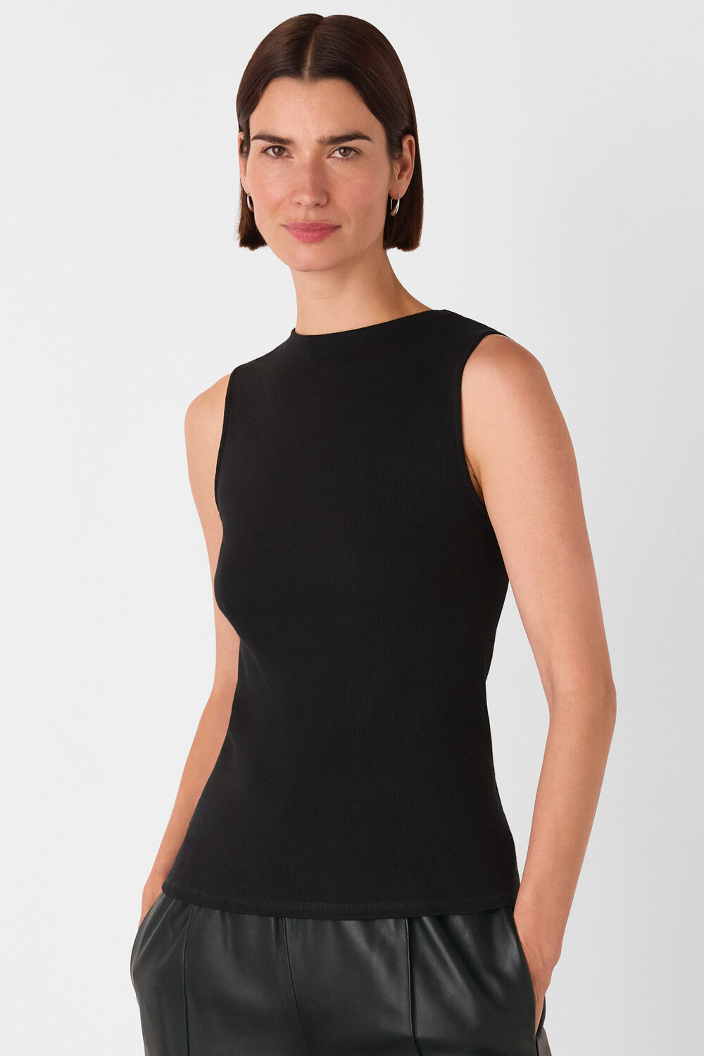 High Neck Rib Detail Tee