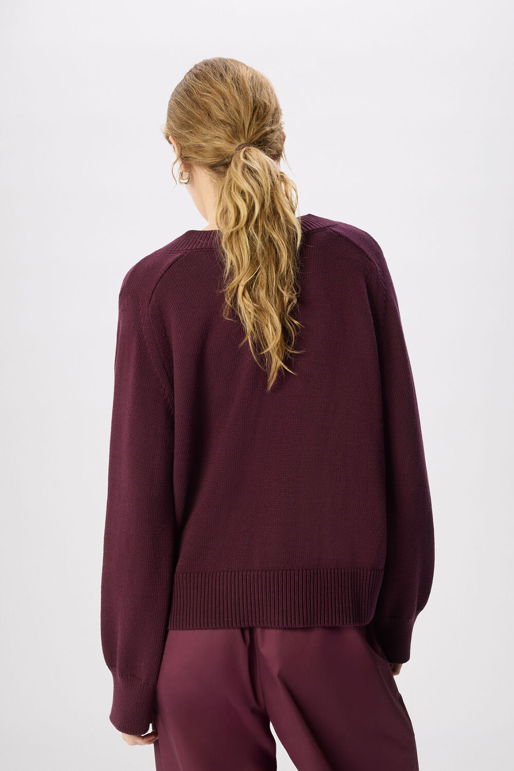 Plum Cotton V Neck Relaxed Knit