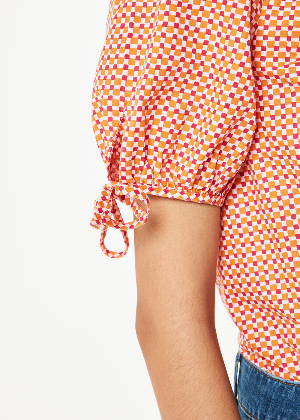 Ditsy Square Ruched Front Top