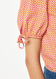Ditsy Square Ruched Front Top