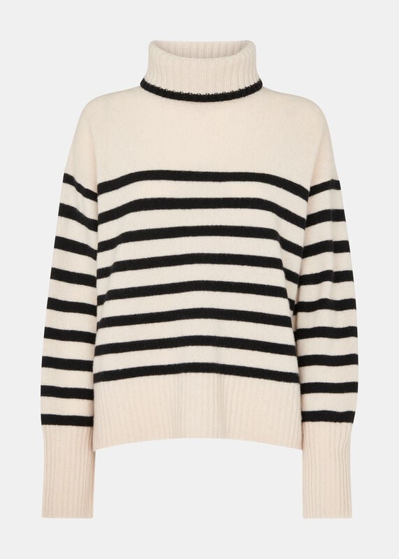 Ivory Stripe Wool Turtleneck Sweater