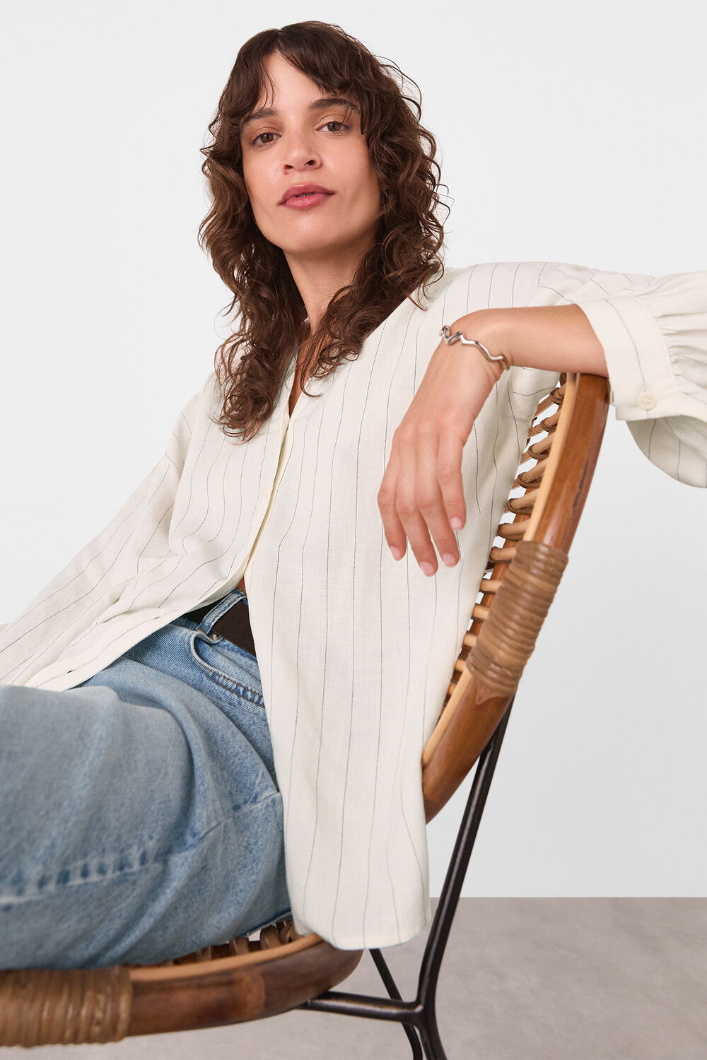 Ivory Stripe Long Sleeve Blouse