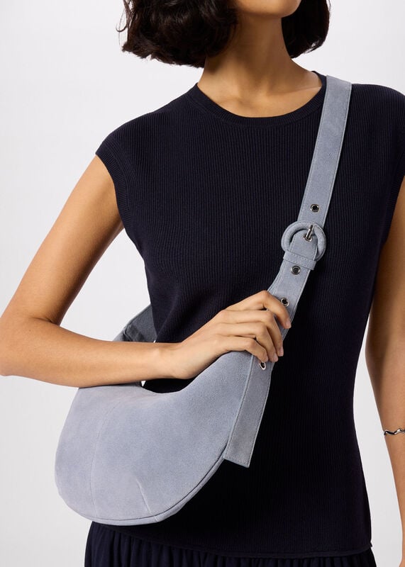 Blue Small Sia Suede Crossbody Bag