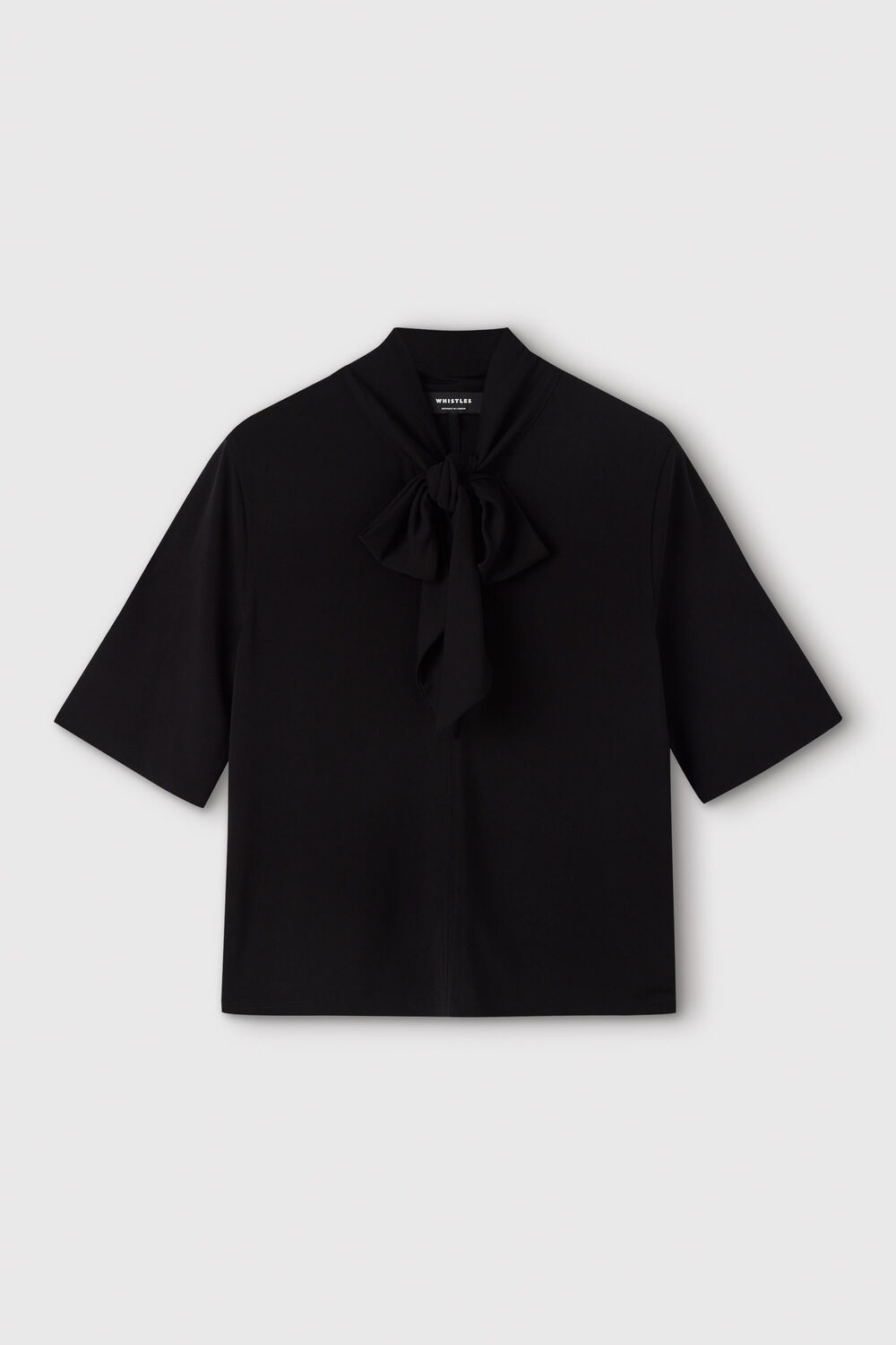 Black Short Sleeve Tie Neck Top