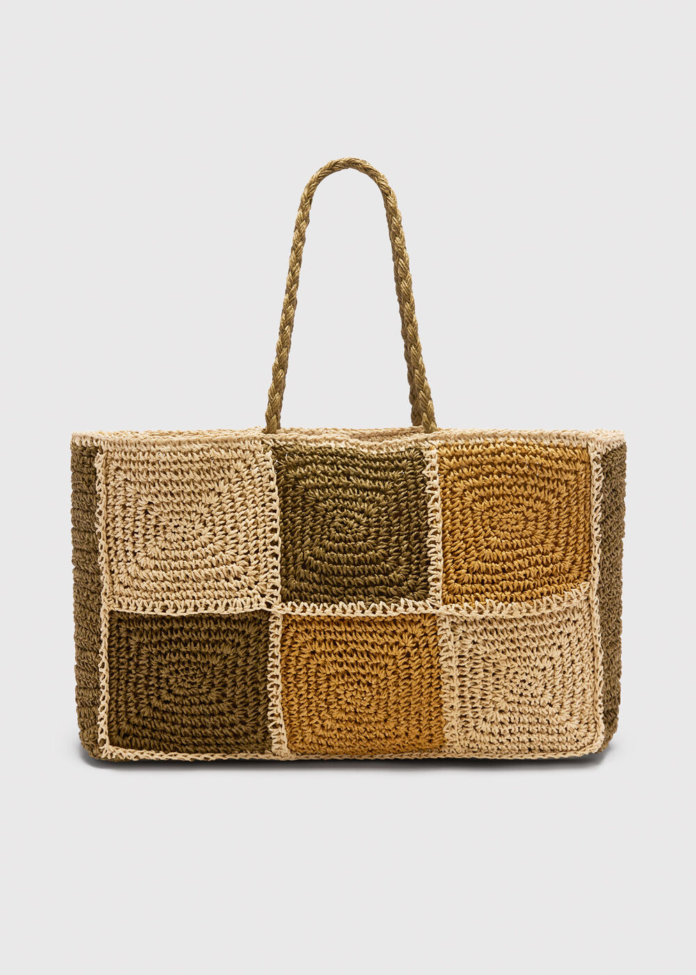 Patchwork Straw Tote Bag