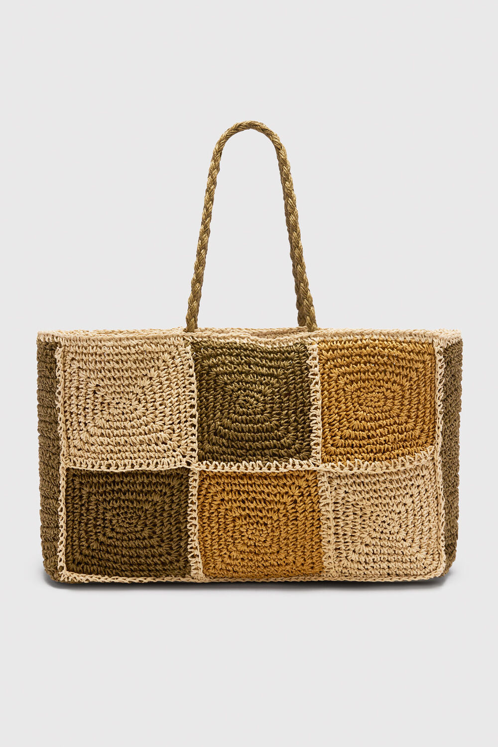 Multicolour Patchwork Straw Tote Bag