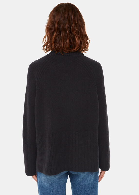Black Textured Rib Detail Roll Neck