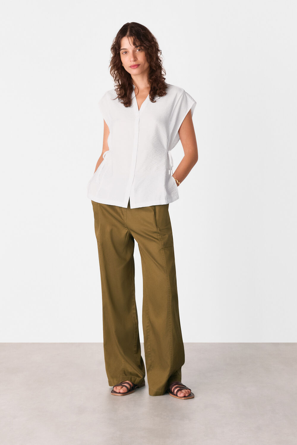 Button Down Tie Side Shirt