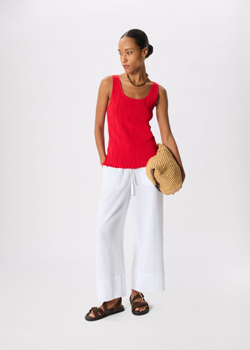 Wide Crop Cheesecloth Trouser