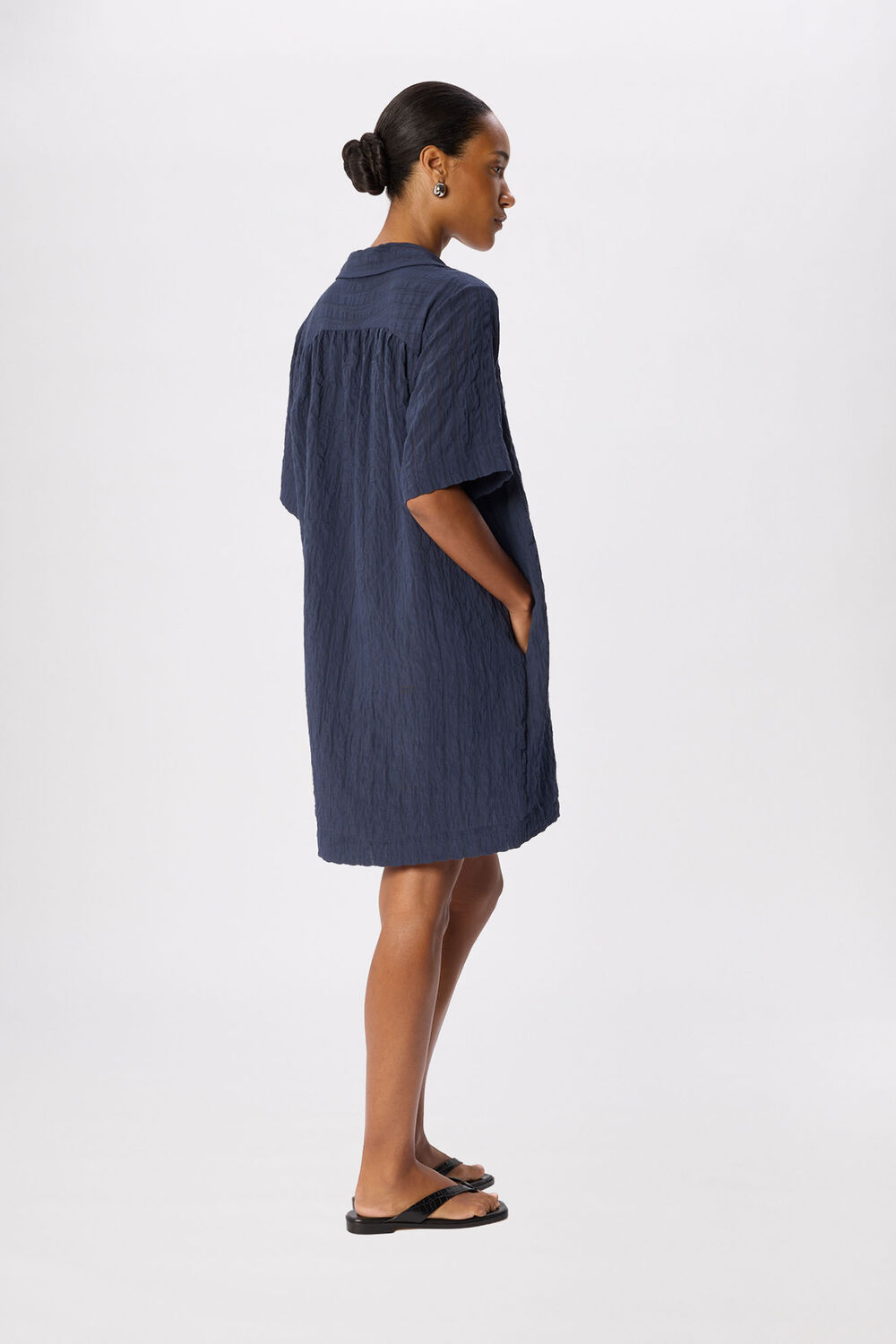 Navy Textured Relaxed Short Dress