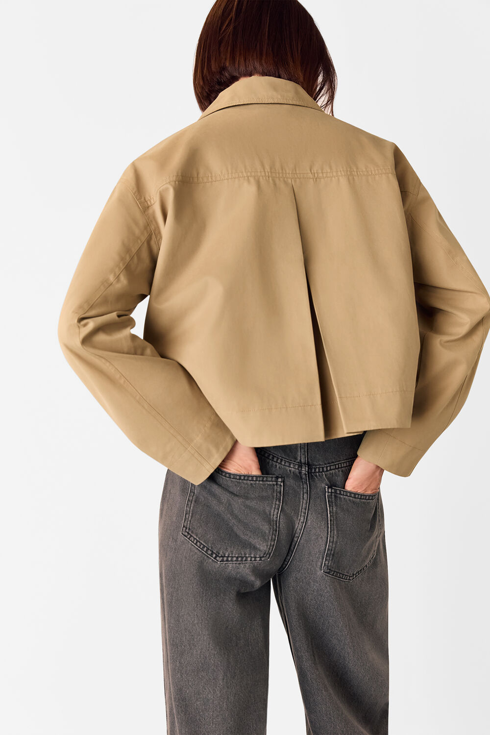 Neutral Short Cotton Trench Jacket