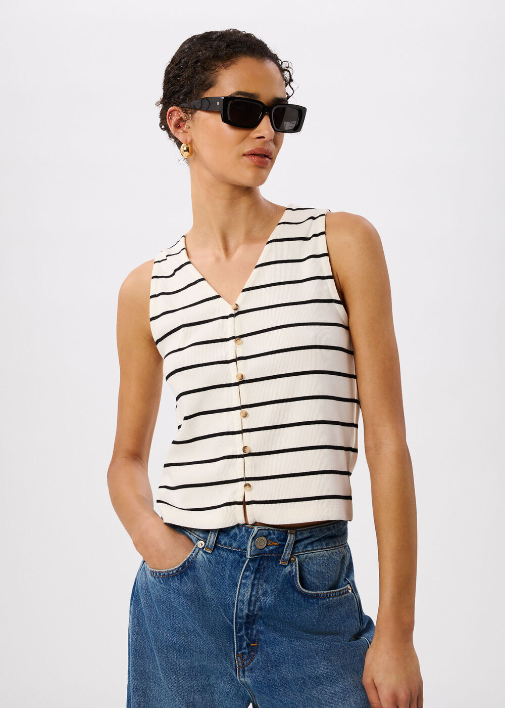 Stripe Button Front Tank