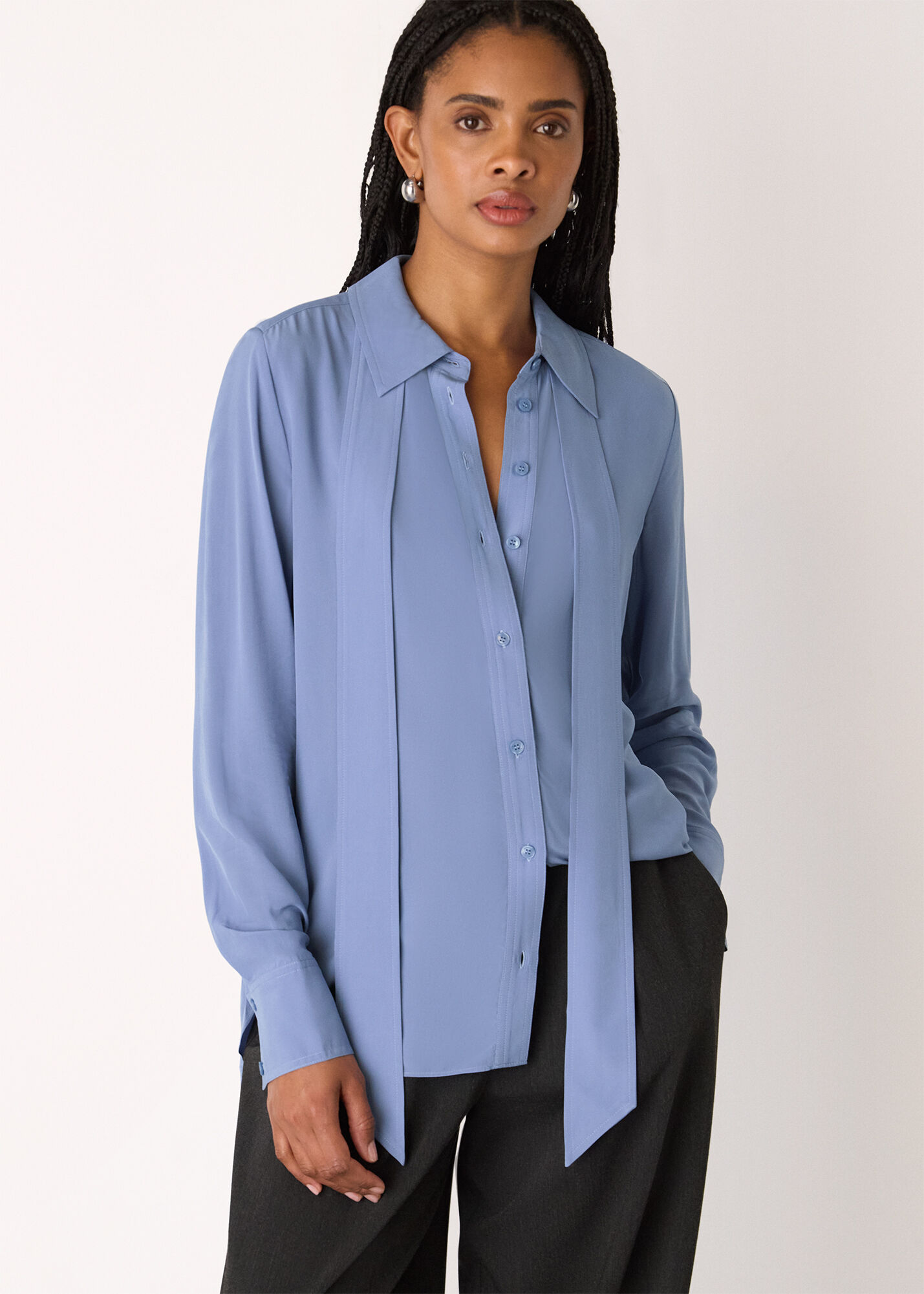 Blue Tie Detail Classic Shirt | WHISTLES | Whistles US |