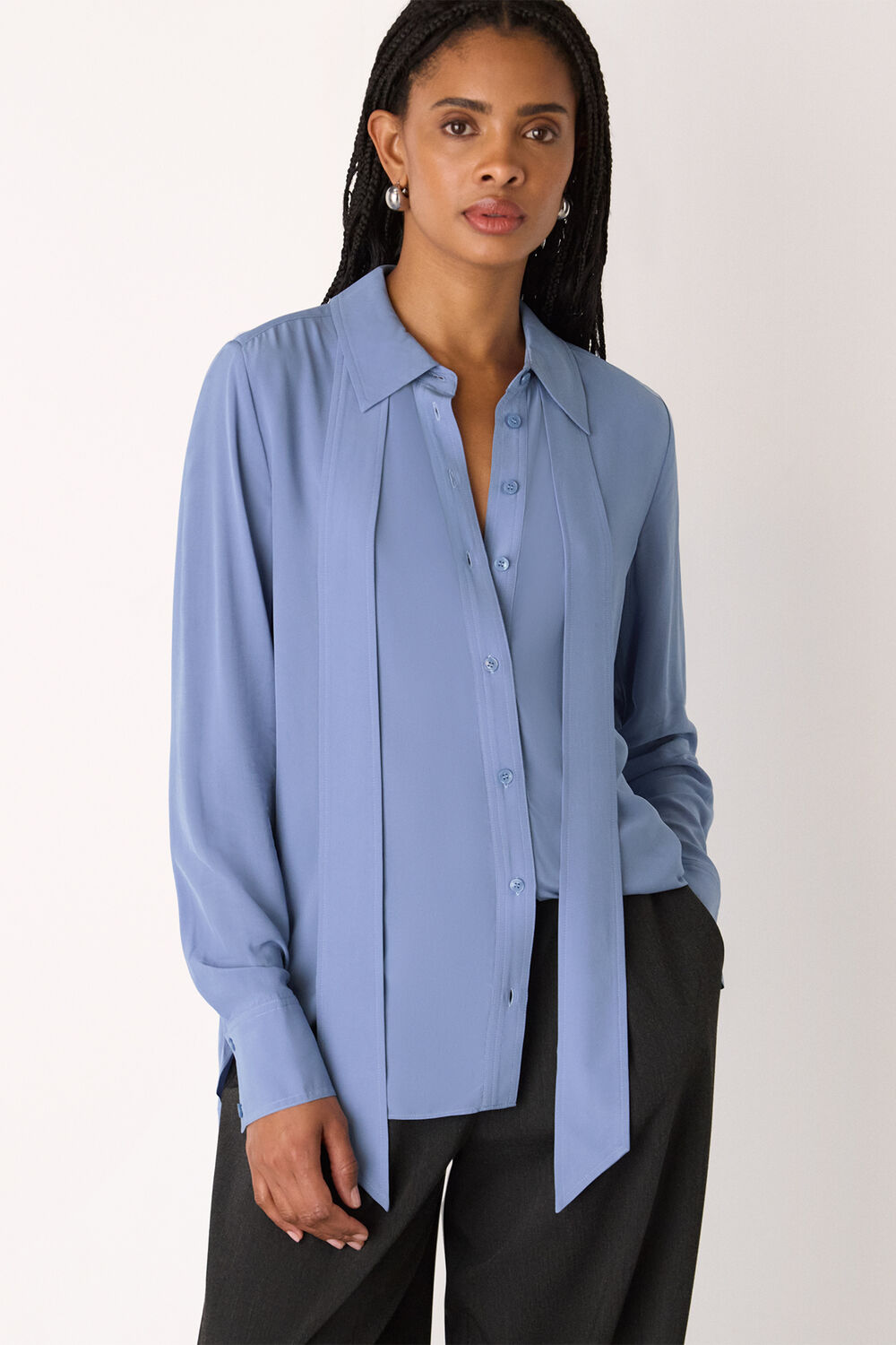 Blue Tie Detail Classic Shirt
