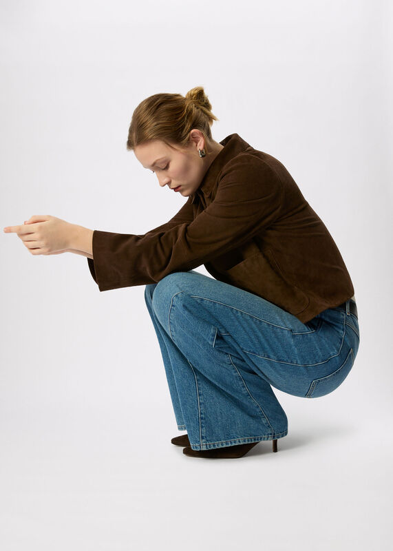 Chocolate Button Cropped Suede Jacket