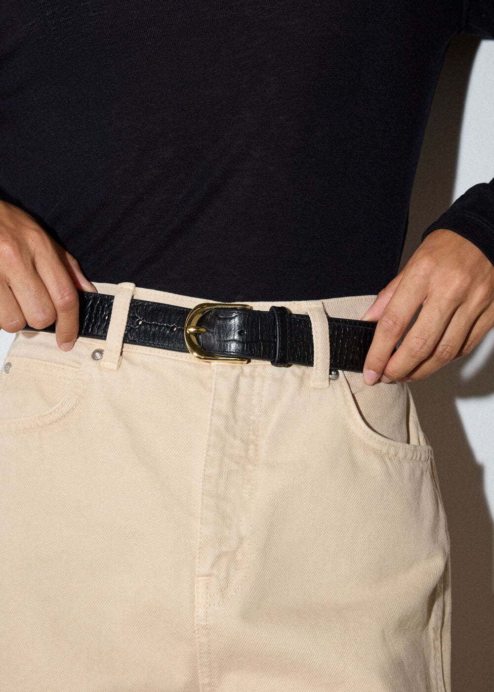 Black Shiny Croc Leather Belt