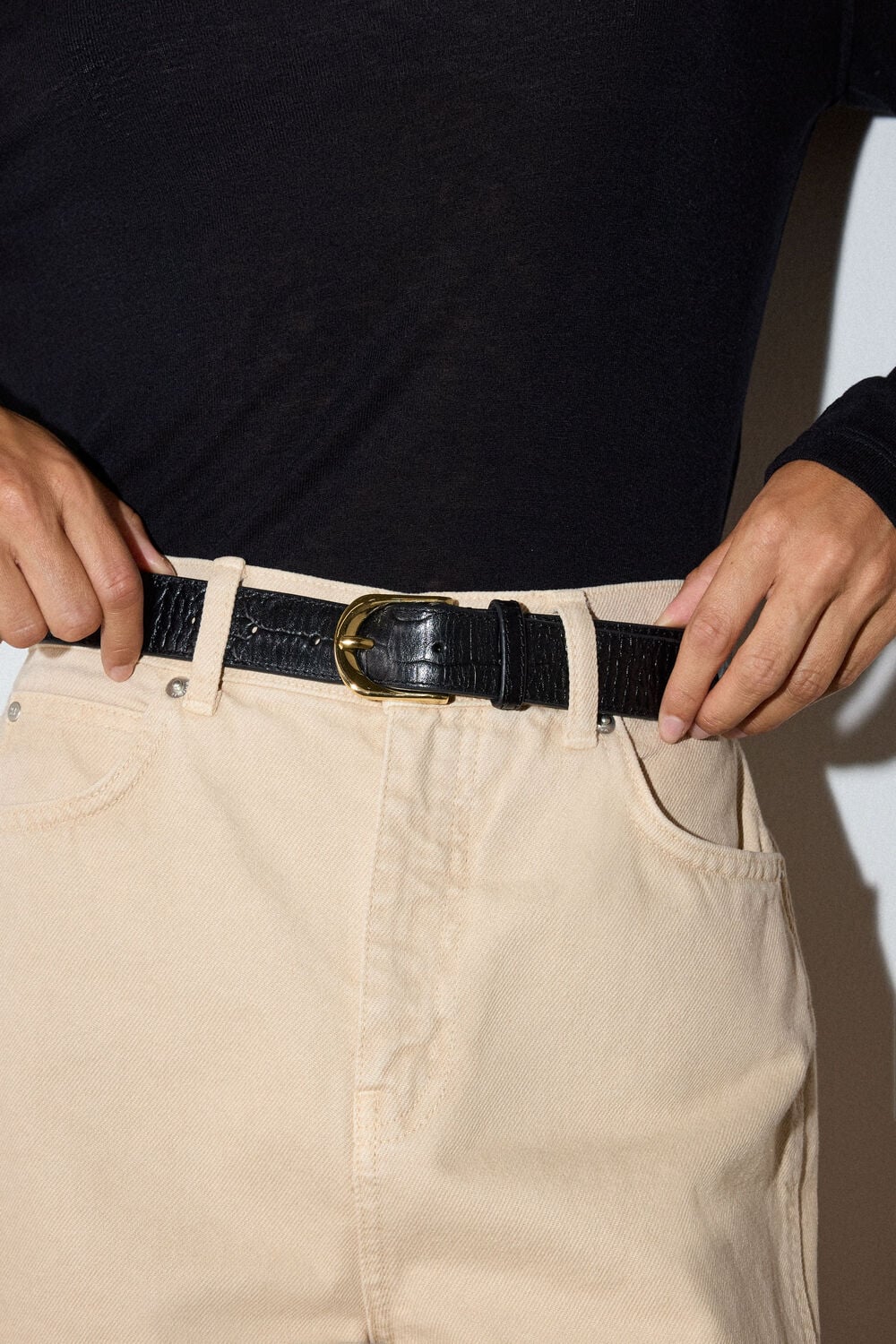 Black Shiny Croc Leather Belt