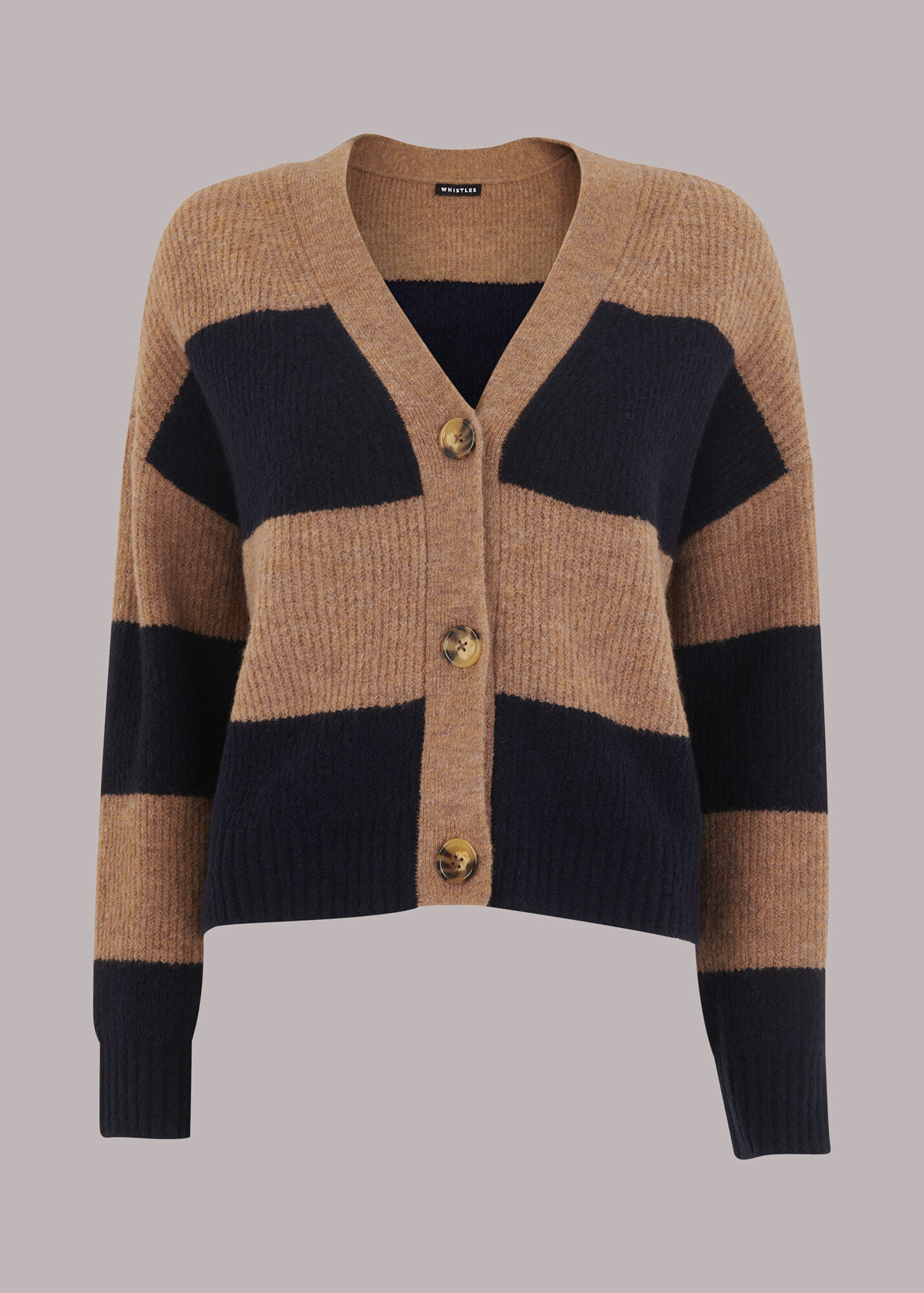 Navy/Multi Stripe Ribbed Cardigan WHISTLES