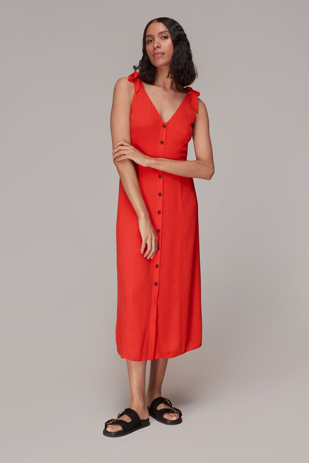 Red Hanna Tie Shoulder Dress