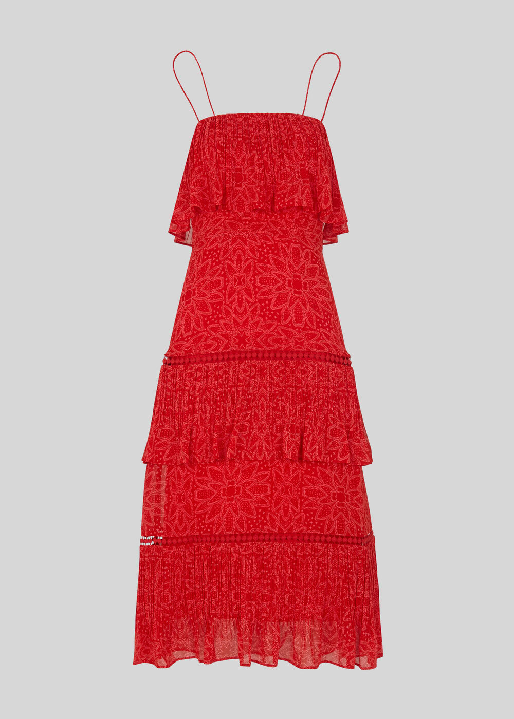 Riya Print Tiered Dress Red/Multi