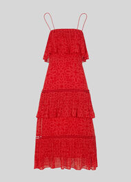 Riya Print Tiered Dress Red/Multi