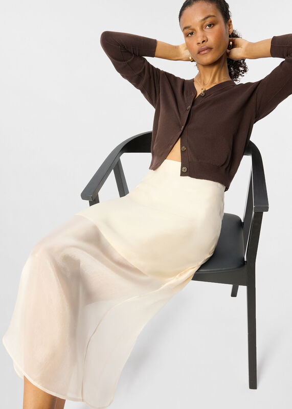 Ivory Organza Column Midi Skirt