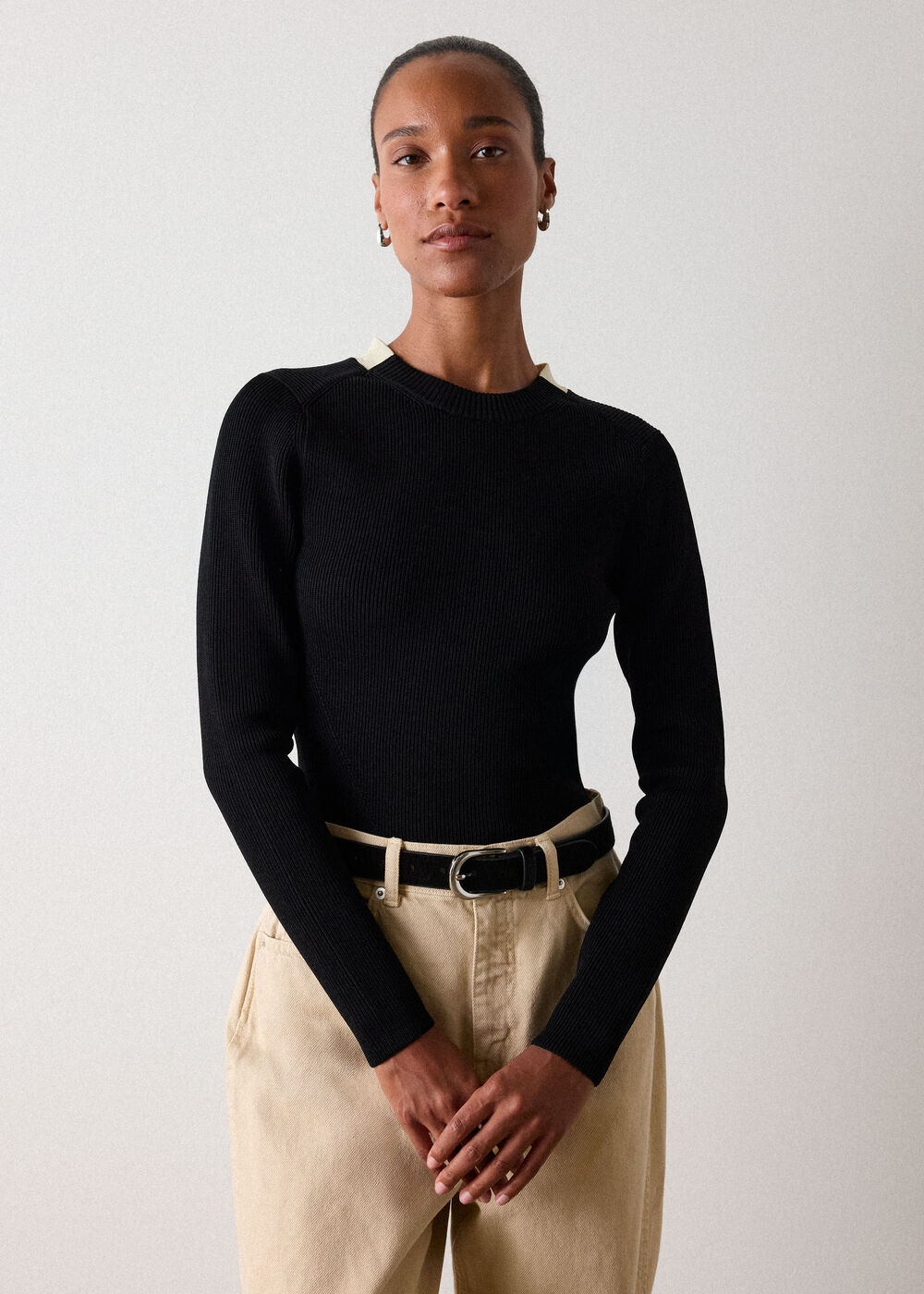 Black Tie Back Rib Knit Top