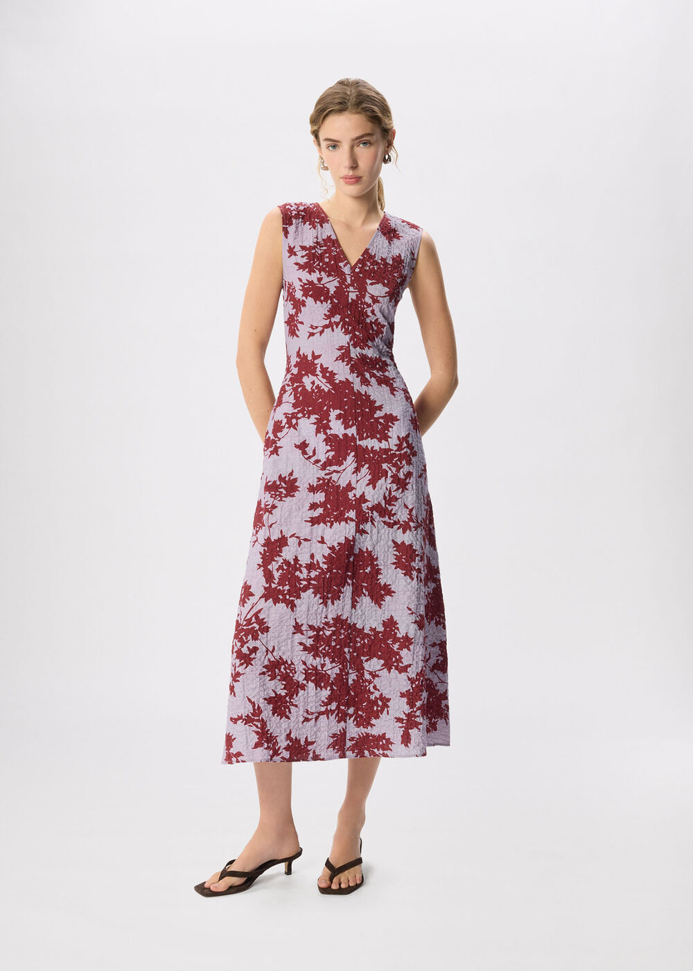 Floral V Neck Textured Dress