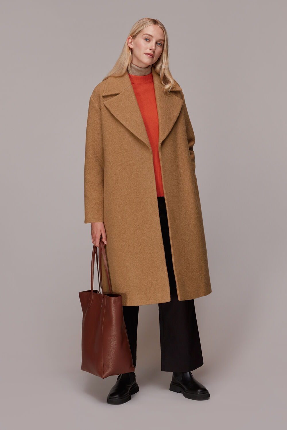 Camel Lorna Wrap Wool Coat