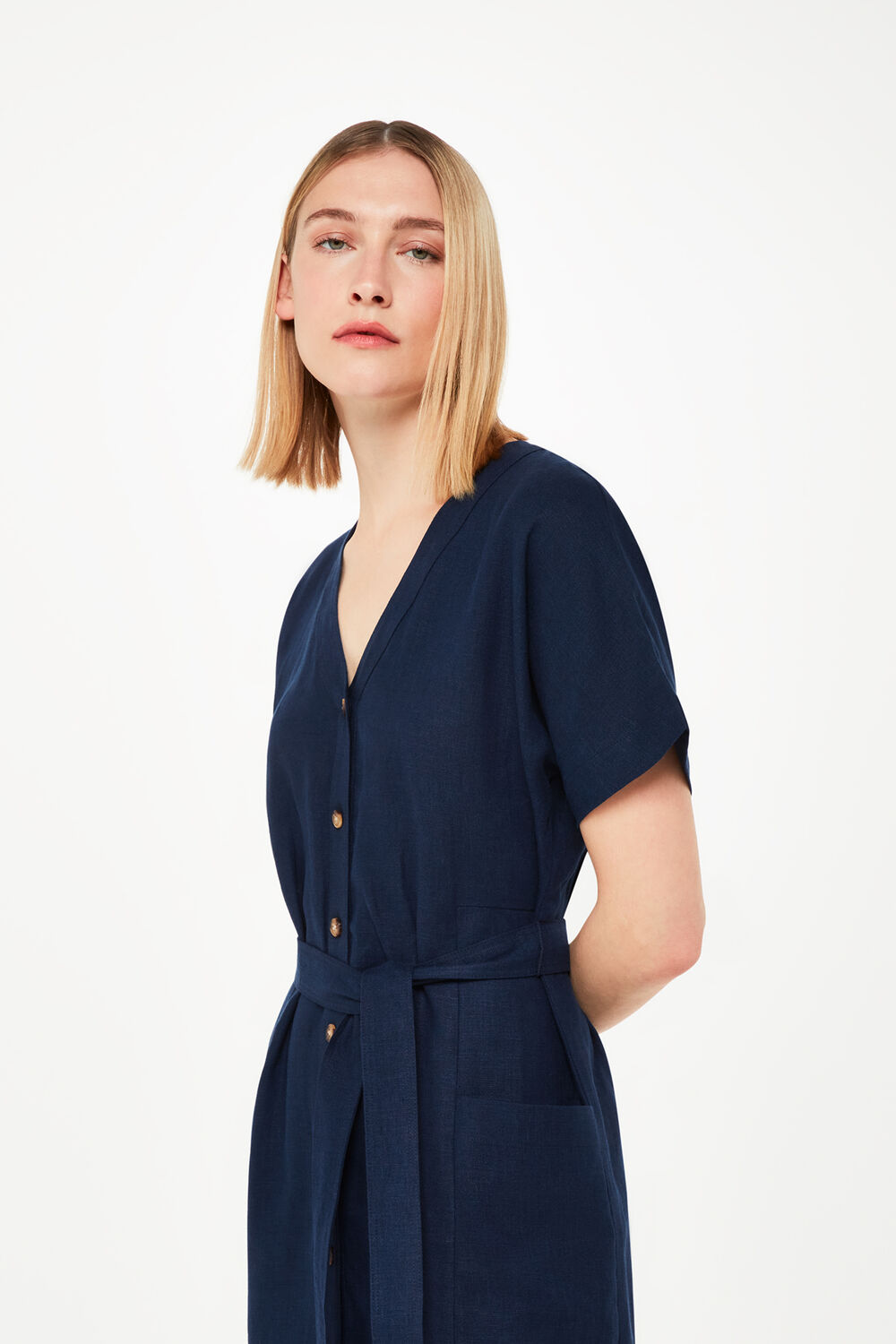Linen Belted Midi Dress