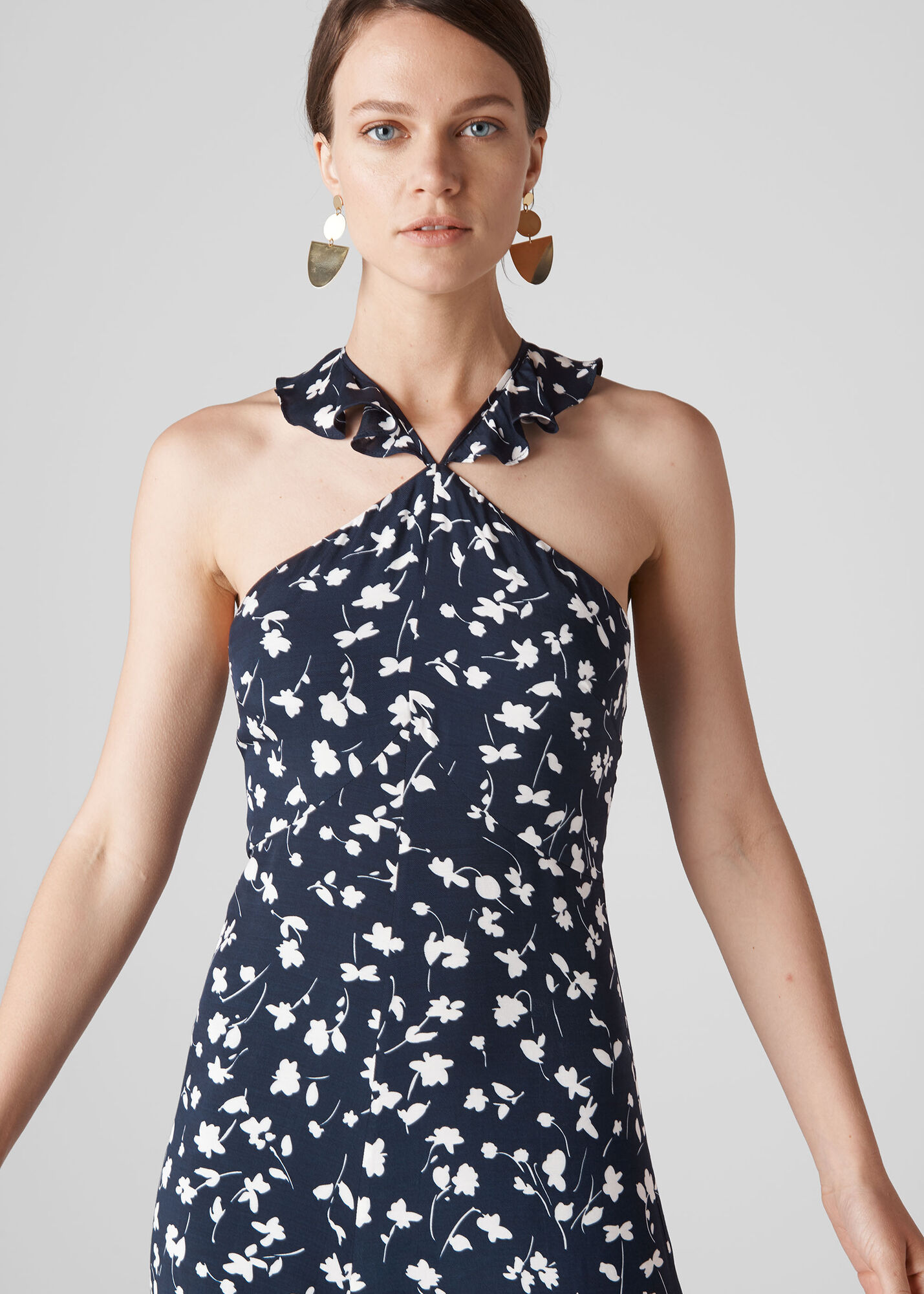 Navy/Multi Celia Print Frill Detail Dress | WHISTLES