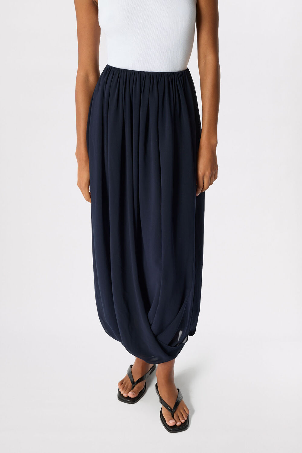 Navy Draped Bubble Hem Skirt