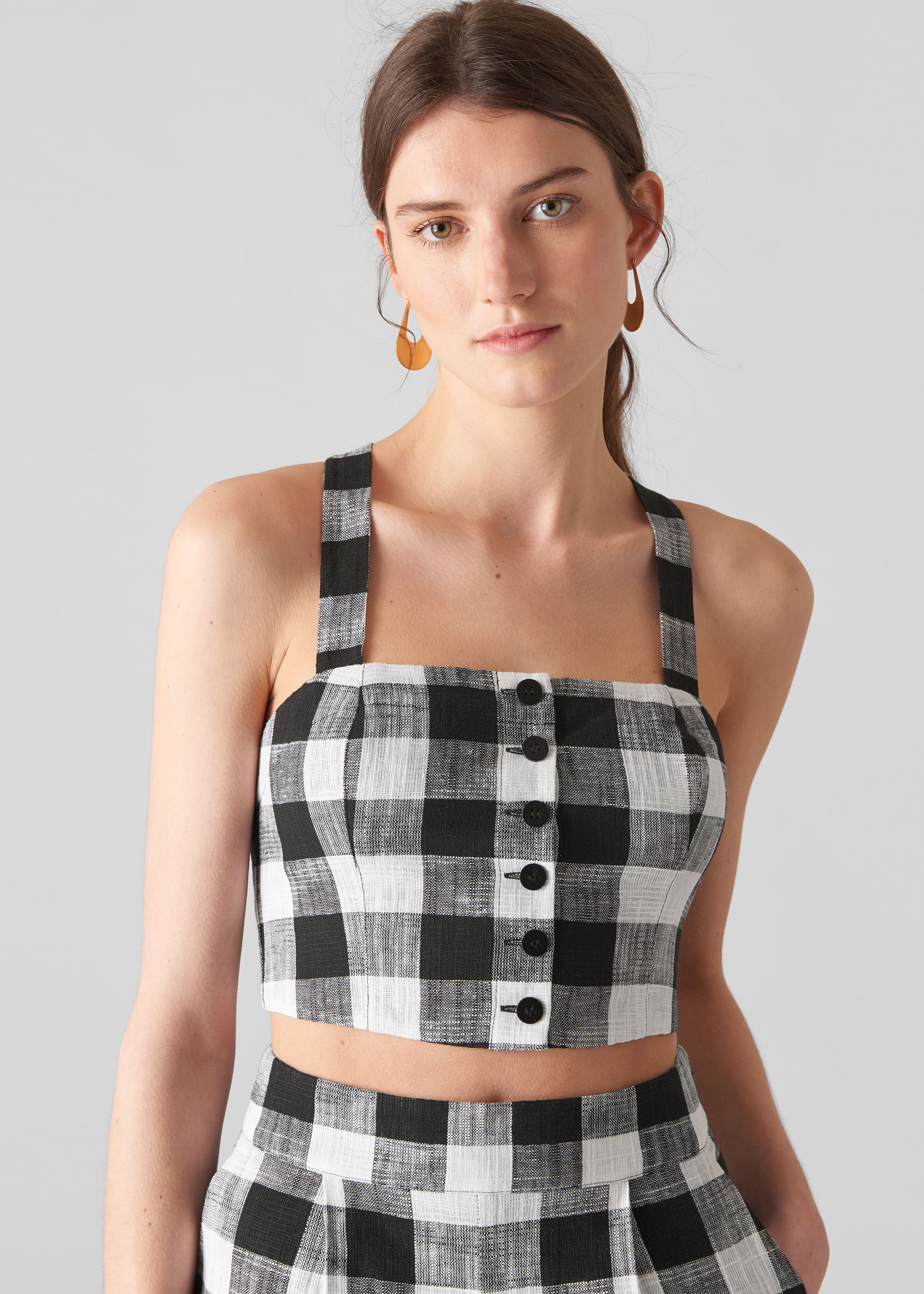 Gingham Button Up Bralette, Black and 