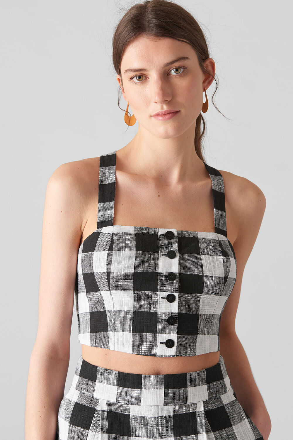 Gingham Button Up Bralette Black and White