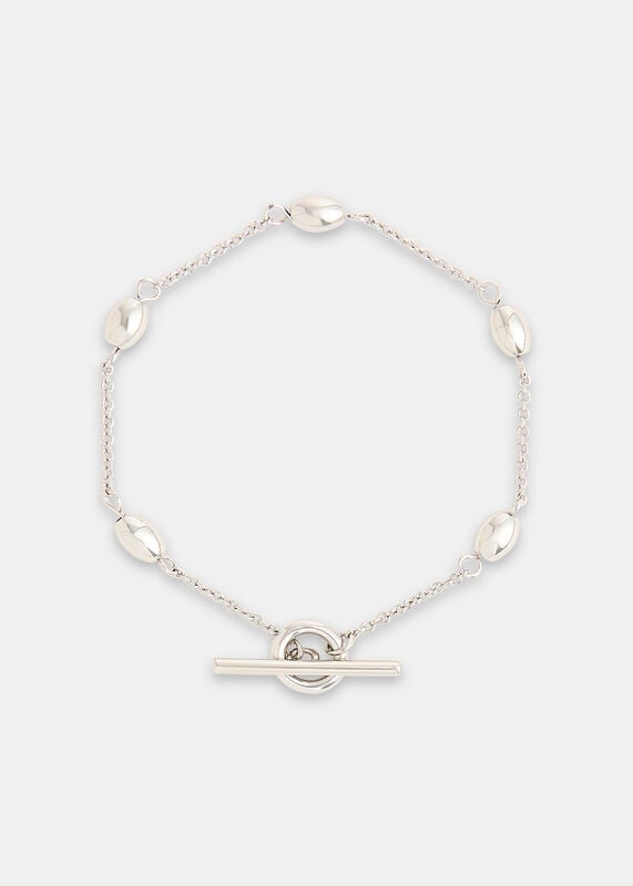 Silver Oval Beaded T Bar Bracelet